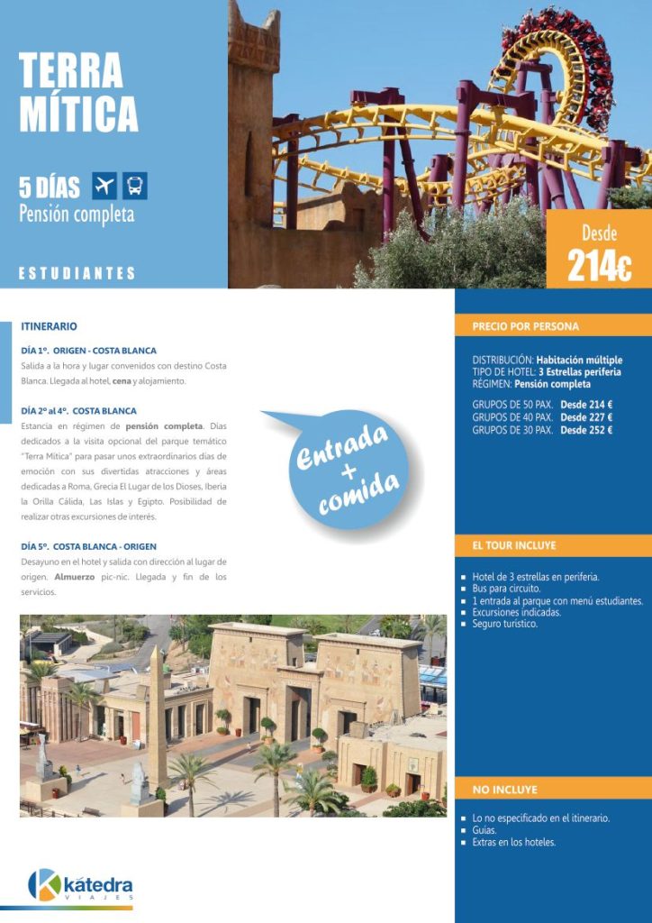 Itinerario de viaje a parque temático Terra Mítica de Benidorm Alicante. Fotografía de montaña rusa y de representación.