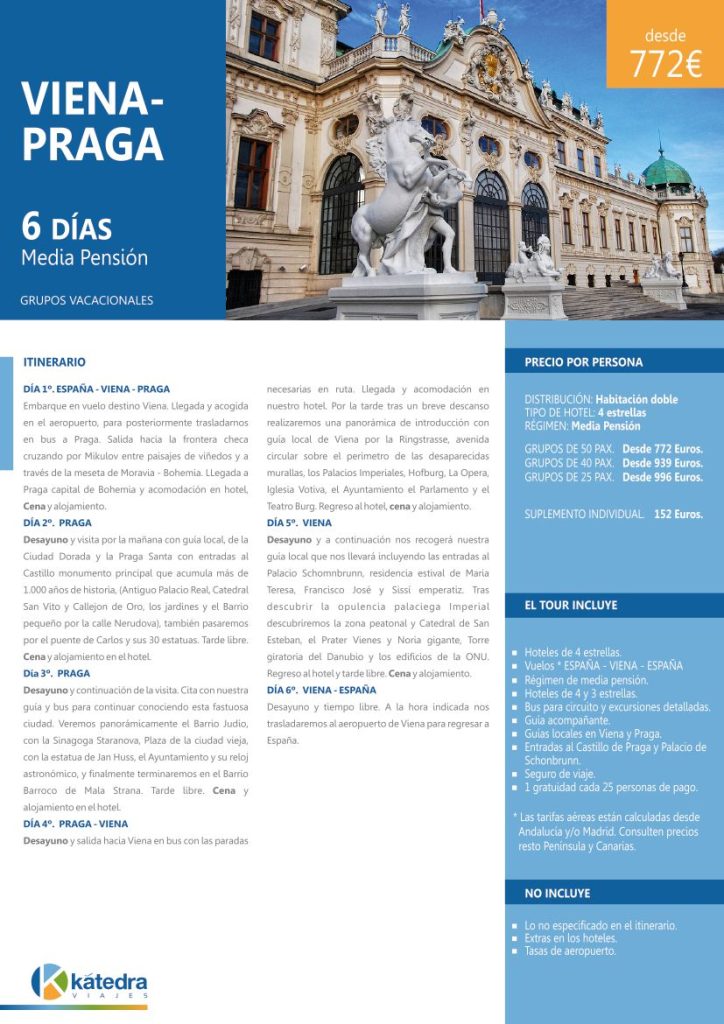 Itinerario Viena Austria y Praga República Checa con destino vacacional de 6 días y media pensión. Imagen con estatuas y edificio antiguo.