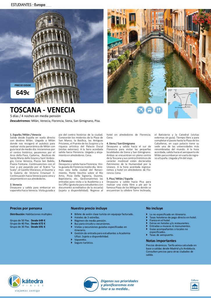 TOSCANA Y VENECIA VIAJE DE ESTUDIANTES